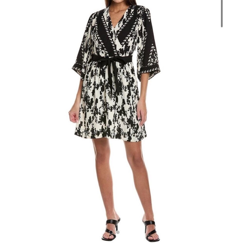CAbi X-Factor Black and White Floral Midi Dress